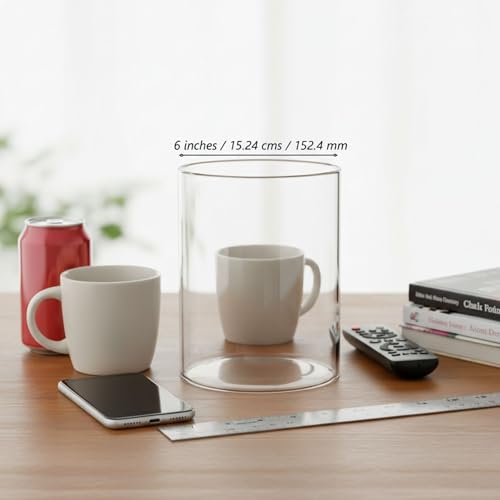 Image of Ein Sof Big Borosilicate Glass Cover Only - 4XL Mega Jumbo Large Size Width 6 inch, Height 8 inch, Akhand Jyot Diya Dhoop Wind Protector, Scratch Resistant Thick