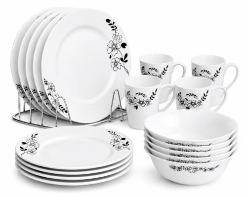 Image of Royal 16 Piece Spring Blossom Porcelain Dinner Set | 4 Plates, Bowls and Cups | Party Dinnerware | Service Set for 4 | Dishwasher and Microwave Safe | Kitchen & Dining (Spring Blossom)