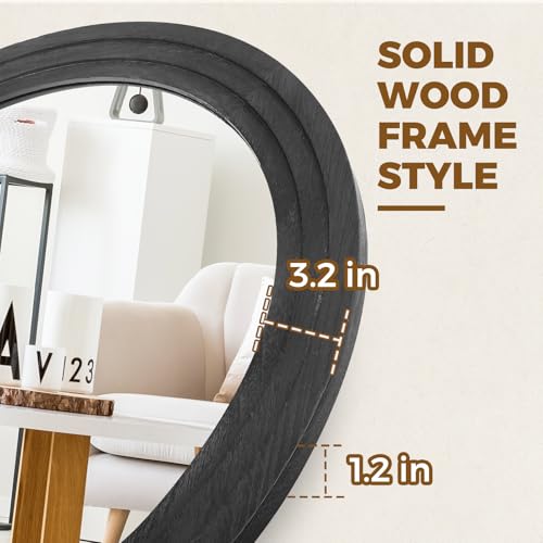 Image of 71x32 Arched Full Length Mirror, Solid Wood 3 Layer Frame, Black