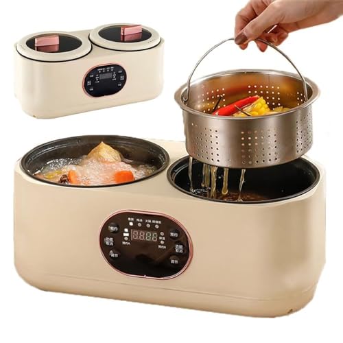 Double Slow Cooker - Fully Automatic Double Pot Cooker with Digital Screen Display, 1.8 L + 1.8 L Capacity, Non Stick Electric Cooking Pot Rice Maker To Appointment Time