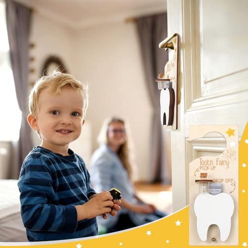 Image of DoubleFill Fairy Tooth Gift Holder Bag Door Hanger Lost Teeth Keepsake Box Tooth Fairy Kit Stores Back to School Gift for Lost Teeth Boy Girl Primary School Classroom Gifts(Fresh,Brown)