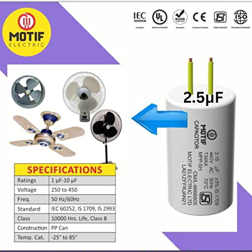 Image of INDTECH Capacitor For Ceiling Fan, ISI Electric Ceiling Fan Capacitor 2.5μF (4)