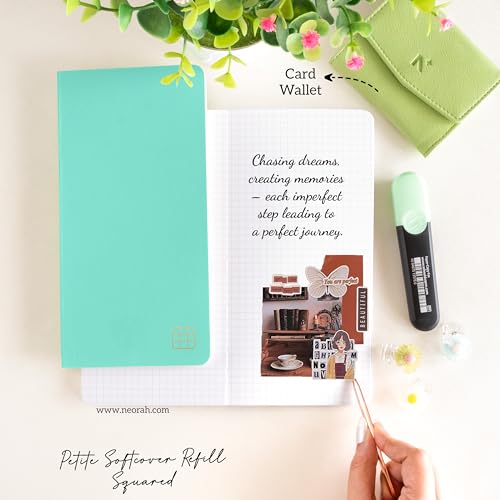 Image of NEORAH - PETITE Checked Notebook (Square Ruling) SOFT COVER | Organiser REFILL |5MM Square Journal| 110 GSM | 160 pages (Size 21 cm x 10.5 cm) |Notebook, Journaling, Writing, Note Taking Diary - TEAL