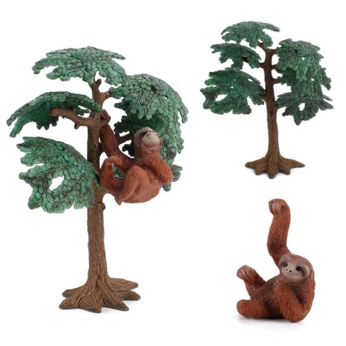 gifthub 1/2pcs Wild Animal Model Sloth Long Arm Orangutan Ape Solid Plastic Hand Toy, Desktop Simulation Tree Ornament, Plastic Wild Animal Figurine (Sloth&Tree)