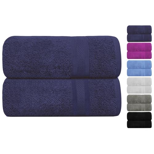Large Bath Towels Pack of 2 Pieces 100% Ring Spun Egyptian Cotton 600gsm Luxury 70x140cm Towels for Pool, Spa, and Gym Thick Durable and Highly Absorbent Hotel Quality Quick Drying Towels (Navy)