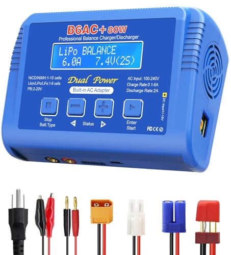 B6 AC Lipo Balance Charger with 80W Power Supply for 1S 2S 3S-6S LiPo Lilon Life Lifepo4 NiCd NiMh Pb RC Battery