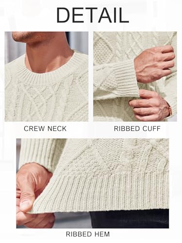 NIUBIA Men's Slim Fit Crewneck Pullover Sweater Winter Casual Chunky Cable Knit Comfort Heavy Long Sleeve Sweaters4