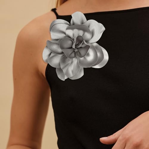 Image of 2Pack 6inch Extra Large Satin Brooches Lapel Pins Dainty Elegant Fabric Camellia Rose Flower Brooch Pin for Women Wedding Part Dance Clothes Accessories Jewelry