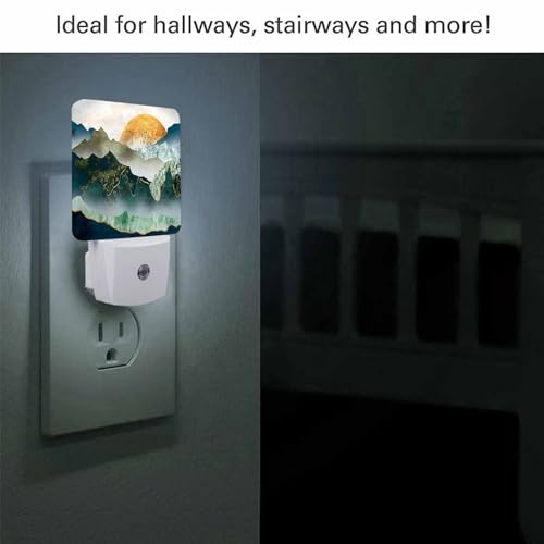 Image of LED Night Light,Green Mountains by Sunset LED Night Light Plug into Wall with Dusk to Dawn Light Sensor White Energy Efficient Nightlight for Bedroom Bathroom Hallway Living Room Kitchen