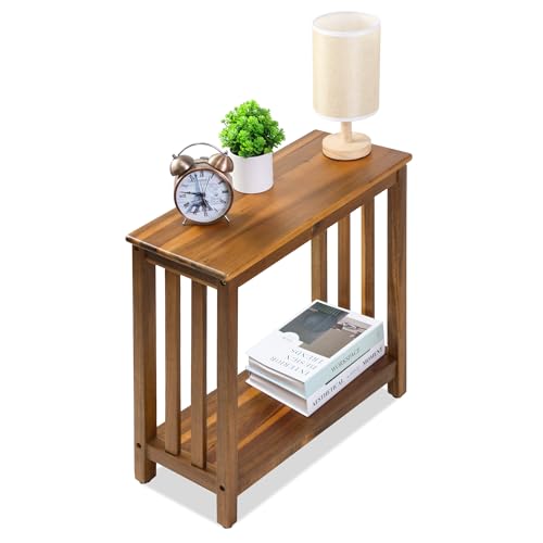ENKEZI Narrow End Table with Shelf – Slim Side Table,