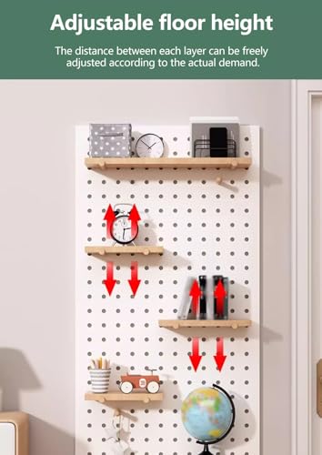 Pegboard-Wandaufbewahrung, Pegboard-Wandhalterung, Aufbewahrungs-Pegboard mit Regal, rechteckiges Massivholz-Pegboard für Schlafzimmer, Wohnzimmer, Büro, Organizer-Pegboard (Farbe: Holzfarbe
