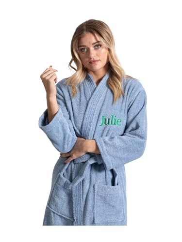 Image of Turkuoise Soft & Absorbent Towel Robe, 100% Cotton Turkish Terry Cloth Kimono Bathrobes for Women