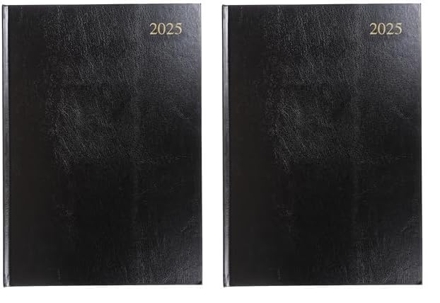 Collins Essential 2025 Business Diary - A4 Day to a Page Planner with Leathergrain Hardback Cover - Black - ESSA41.99-25 (Pack of 2)