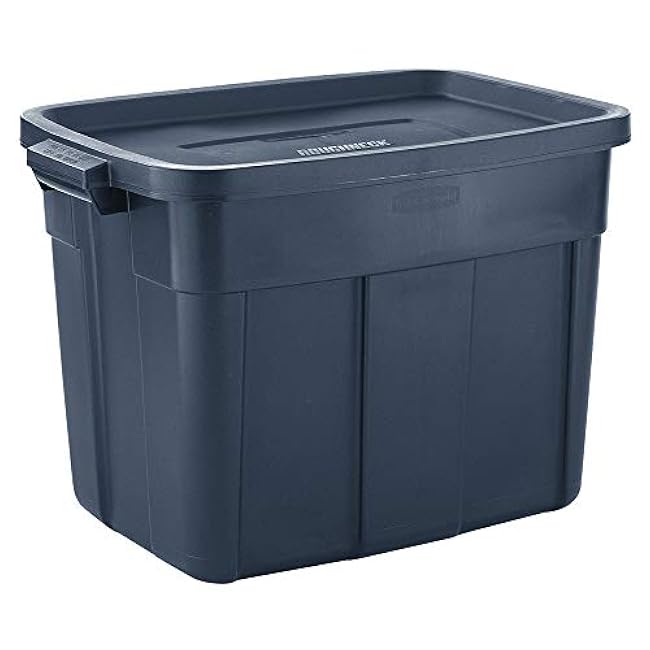 Rubbermaid Roughneck Tote Variety - |Made in the USA| Dark Indigo Metallic, Rugged Plastic Stackable Storage Tote with Lid and Handles (Pack of 10)