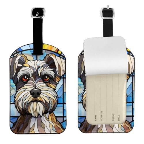 Schnauzer Luggage Tags for Suitcases,Travel Leather Luggage/Bag Name Tag Gift for Women,Men,Kids,Dog Lover, Cute Suitcase Tags Luggage Identifiers,Funny Baggage Tags for Travel (Schnauzer)