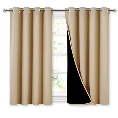 Image of NICETOWN Bedroom Full Blackout Curtain Panels, Super Thick Insulated Window Covers, Complete Blackout Draperies with Black Liner for Short Window(Biscotti Beige, Set of 2 PCs, 52 by 45-inch)