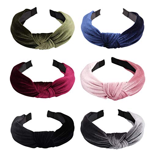 6 Pack Velvet Headband for Women,Handmade Wide Headbands Turban Cloth Cross Knot Headband Lovely Style Hair Hoop Hair Accessories