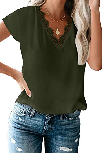 lime flare Dressy Lace Trim Blouse Top