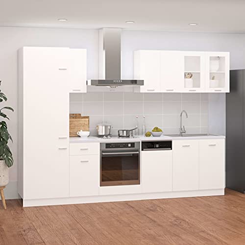 Goliraya 8 Piece Kitchen Cabinet Set Kitchen Furniture Set Kitchen Cupboard Storage Cabinet Wall Cabinet&Floor Cabinet Set Kitchen Cupboard Storage Cabinet White Chipboard