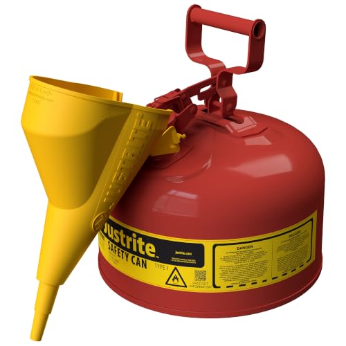 Justrite Type I Gasoline Safety Can, Red Galvanized Steel, Made in the USA