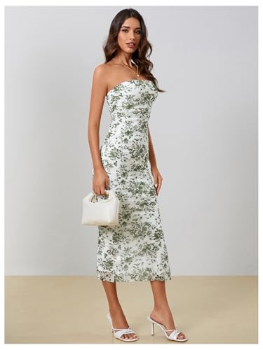 Image of Milumia Women's 2026 Summer Floral Bodycon Maxi Dress Strapless Tube Top Long Dresses Wedding Guest Party