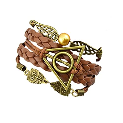 ysister Bracciali Harry Potter, Bracciale I Doni della Morte, Bracciale in pelle PU con ali e gufi da boccino dorati Bracciale Intrecciato, per uomo e donna, regalo per gli innamorati