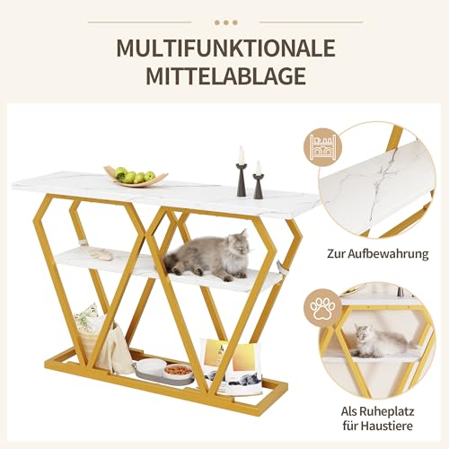 Table console étroite 120 cm marbre blanc et métal doré pour entrée - 8