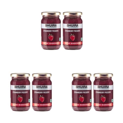 Image of Bhuira Strawberry Preserve - 240g |Natural No Added Sugar, Preservatives, Artificial Colours | Handmade Himachal Vegetarian Fruit Spread | Breakfast, Toast Dessert | Healthy Snack | Guilt-Free, Pack of 6
