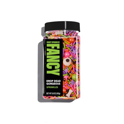 Image of Fancy Sprinkles Drop Dead Gorgeous Sprinkles | Candy Eyeballs & Bone Shaped Candy | Neon Halloween Jimmies & Nonpareils | Halloween Cake, Cupcake & Cookie Decorating | 1 Pack (0.5c)