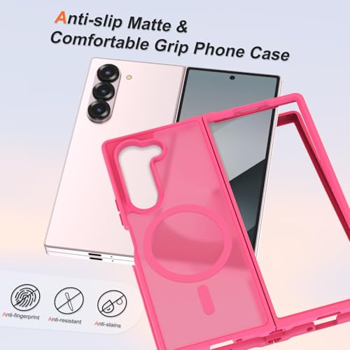 Image of ORETECH Magnetic Case Compatible with Samsung Galaxy Z Fold 6 Case, Translucent Back Non-Slip Hard PC Shockproof Bumper Protective Phone Case Cover for Samsung Z Fold 6 - Hot Pink | Translucent Back Non-Slip Hard PC Shockproof Bumper Protective Phone Cover