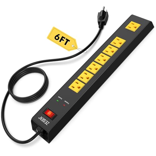 7 Outlet Metal Long Power Strip with Overload Protection 6ft Cord, Black
