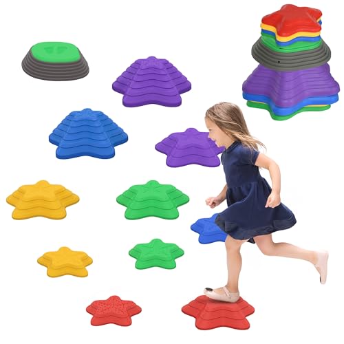 ZONEKIZ Kids Stepping Stones, 11 Pieces Balance River Stones for Obstacle Course, Stackable Non-Slip Starfish Shape, Sensory Play for Indoors, Outdoors