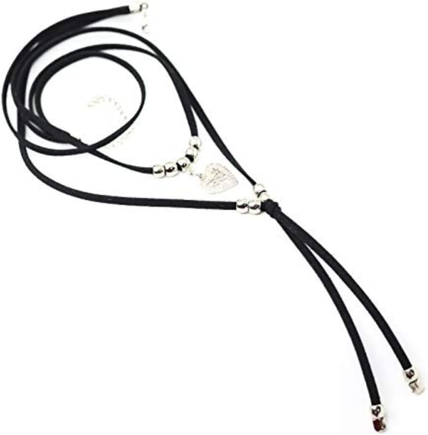 Gargantilha de couro com três voltas choker cordão preta bijuterias