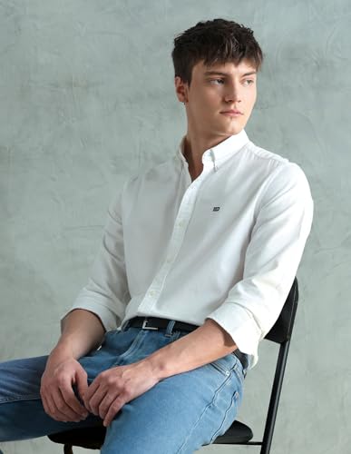 Image of Arrow Sport Solid Slim Fit Cotton Shirt for Men - Full Sleeve Mens Casual Shirts