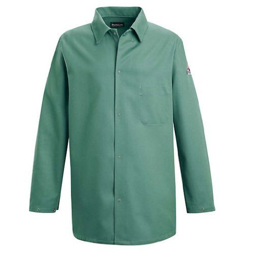 Flame Resistant 9 oz Twill Cotton Excel FR Regular Work Coat with Top Stitched Collar, Visual Green, Medium