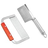 Größe: Crinkle Cutter mit Holzgriff: 18,5 x 12 cm. Die Breite der Klinge beträgt 5 cm, Crinkle Cutter mit Griff aus Edelstahl: 22,5 x 6 cm. Verpackungsinhalt: 2 x Crinkle Cutter.