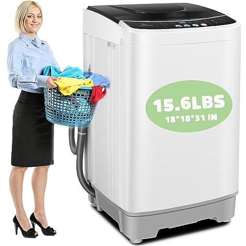 Nictemaw Portable Washing Machine, 15.6Lbs Capacity Full-Automatic Portable Washer, 2.1Cu.ft Washer and Dryer Combo with Drain Pump, 10 Wash Programs & 8 Water Levels for Apartment, Dorms, RV
