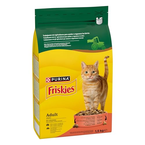 Purina Friskies Pienso para Gato Adulto con Buey, Pollo y Verduras, 1 bolsa de 1,5kg