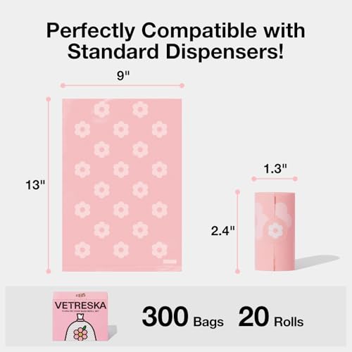 Image of VETRESKA Dog Poop Bags Lavender Scented Pet Waste Bags Leak Proof & Extra Thick Waste Bags for Dog Walking and Cat Litter 300 Counts 20 Refill Rolls 9 * 13 inches
