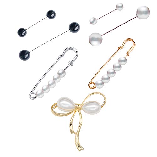 YANCHUN 4 Pieces Pearl Brooch Pins for Women Cardigan Collar Dresses Shawl Clips Sweater Pin Set for Girls (C:Pearl Set)