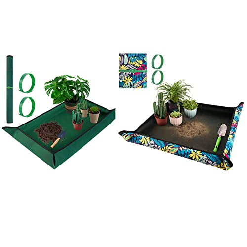 HNXTYAOB 43" X 29" Large Plant Repotting Mat + 29.5" X 29.5" Leaf Print Potting Mat for Plant Transplanting and Mess Control.