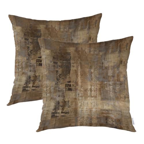 Batmerry Brown Abstract Art Throw Pillow Covers, Grey Acrylic Decorative Pillow Covers Digital Printing Blended Fabric for Couch