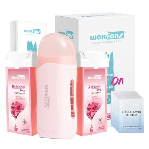 Image of Waxing Kit for Women and Men, Wax Roller Waxing Kit for All Skin Types, Roll on Waxing Kit for Hair Removal(Rose)