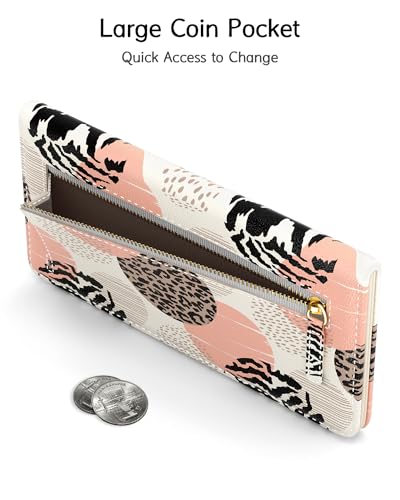 Image of Nipichsha Womens Wallet, RFID Slim Wallets for Women, Thin Ladies Credit Card Holder Purse, Cute Leather Bifold Clutch Billfold with 11 Card Slots & ID Window, Boho Leopard Print
