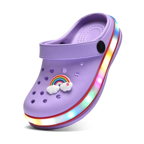 Image of XPKWS Toddler Kids Clogs Boys Girls LED Garden Shoes Light up Sandals Slip on Quick Dry Beach Slippers
