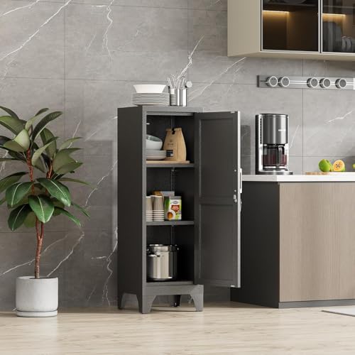 Image of 46 inchH Black Metal Locker Set of 2,Small Locking Cabinet with 1 Door and 2 Adjustable Shelves For Employees,3 Tier Small Storage Cabinet with Detachable Legs for Kitchen, Office,School,Gym,Easy Assembly