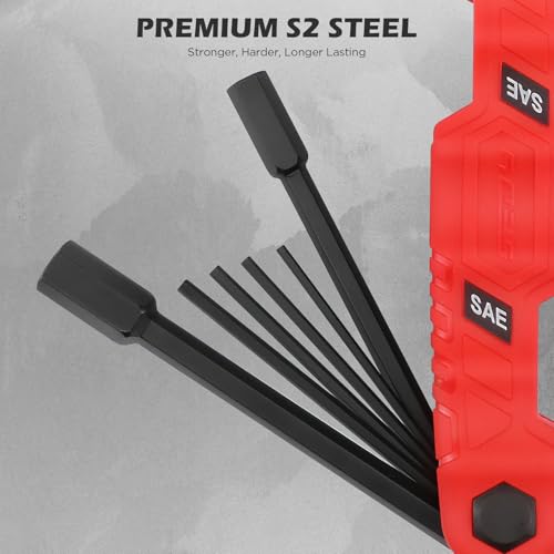 11-Piece Large Folding Hex Key Set SAE (3/32"-1/2"), Heavy Duty Allen Wrench Set, Portable Tool for Archery, Bike Repair, Furniture, and Basic Home Maintenance (Red)