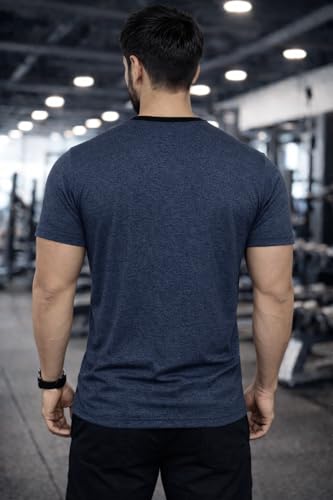 Image of Men's Solid Gym T-Shirt | Slim Fit Gym & Training Tee | Breathable Stretch Fabric | Round Neck Sports Wear for Workout