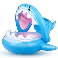 Baby Float Swimming Pool Toddler Floaties with Inflatable Sunshade Shark Infant Pool Ring for Kids