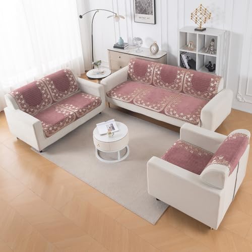 Image of HOKIPO Gulabi Jaal Premium Chenille Jacquard Sofa Cover 6 Seater Set - Washable 3+2+1 Sofa Panel for Seat & Back | 'Royal Aangan Series' (IN-1008 * 2 + IN-1007 * 2 + IN-1006 * 2-L1)